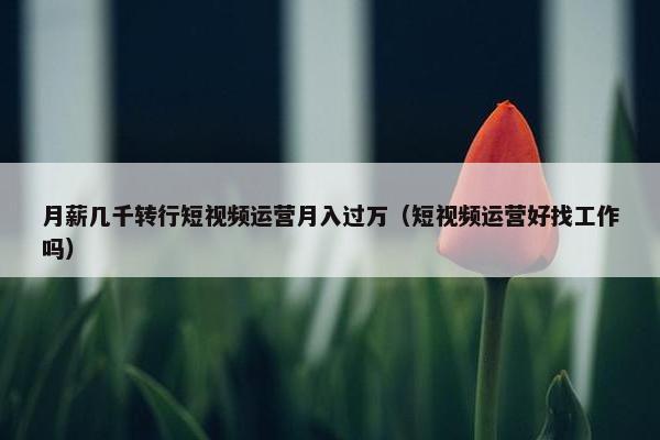 月薪几千转行短视频运营月入过万（短视频运营好找工作吗）