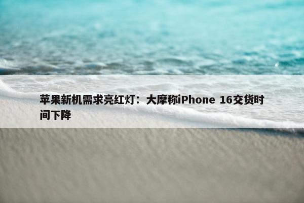 苹果新机需求亮红灯：大摩称iPhone 16交货时间下降