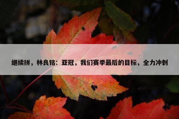 继续拼，林良铭：亚冠，我们赛季最后的目标，全力冲刺