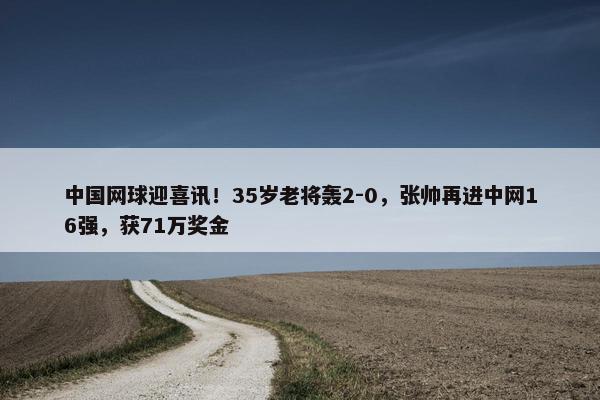 中国网球迎喜讯！35岁老将轰2-0，张帅再进中网16强，获71万奖金