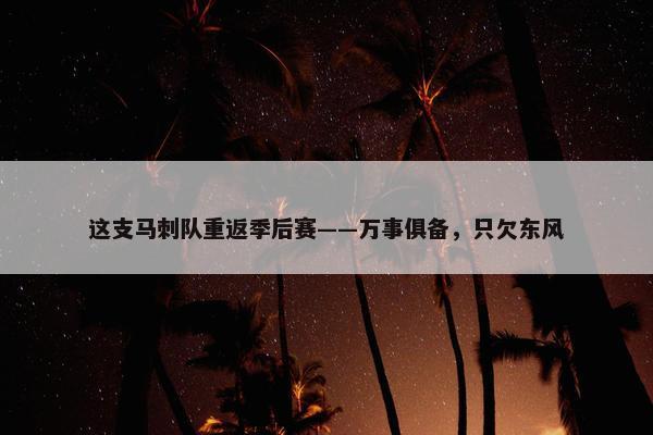 这支马刺队重返季后赛——万事俱备，只欠东风