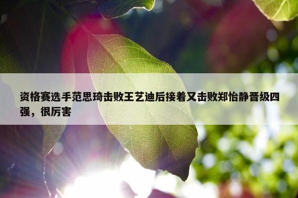 资格赛选手范思琦击败王艺迪后接着又击败郑怡静晋级四强，很厉害