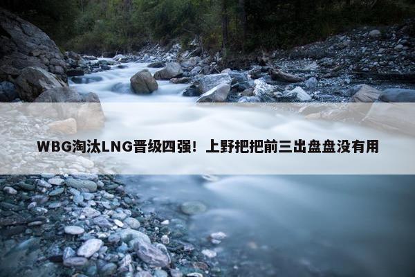 WBG淘汰LNG晋级四强！上野把把前三出盘盘没有用