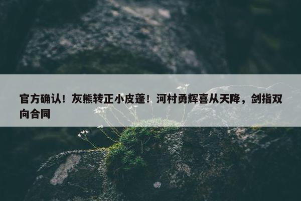 官方确认！灰熊转正小皮蓬！河村勇辉喜从天降，剑指双向合同