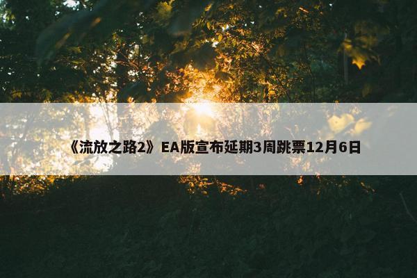 《流放之路2》EA版宣布延期3周跳票12月6日