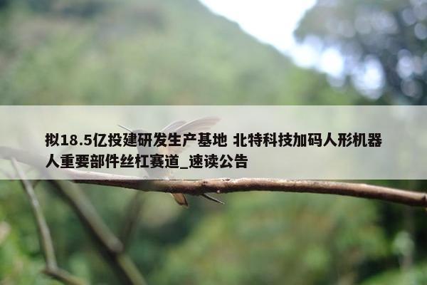 拟18.5亿投建研发生产基地 北特科技加码人形机器人重要部件丝杠赛道_速读公告