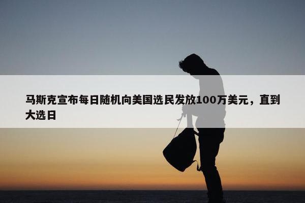 马斯克宣布每日随机向美国选民发放100万美元，直到大选日