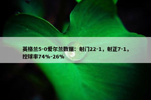 英格兰5-0爱尔兰数据：射门22-1，射正7-1，控球率74%-26%