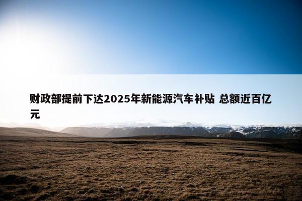 财政部提前下达2025年新能源汽车补贴 总额近百亿元