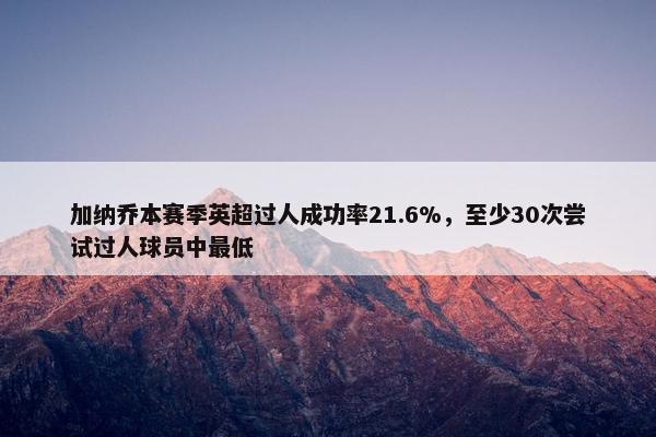 加纳乔本赛季英超过人成功率21.6%，至少30次尝试过人球员中最低