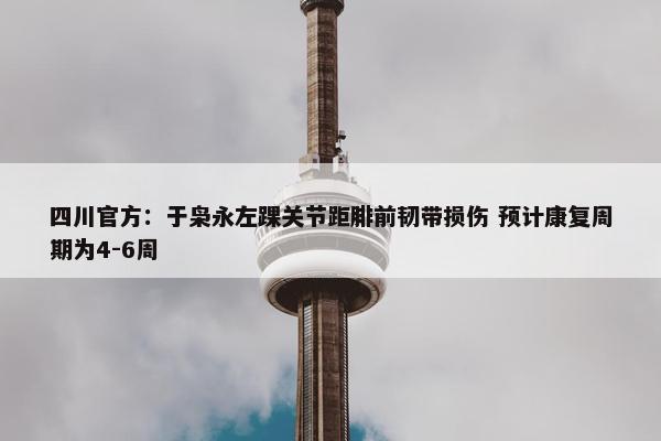 四川官方：于枭永左踝关节距腓前韧带损伤 预计康复周期为4-6周